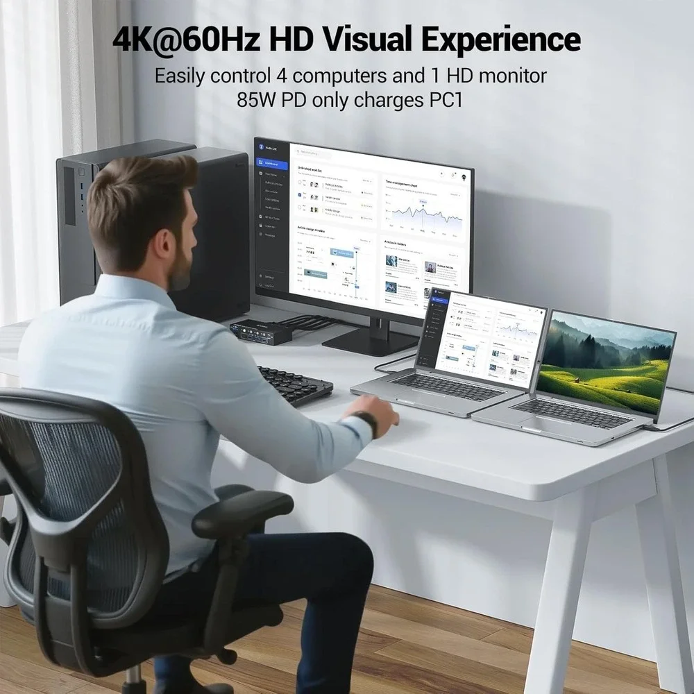 KCEVE 4K KVM Switch 4 Computers 1‎ Monitor HDMI USB-C DP EDID USB 3.0 60H